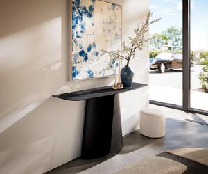DELIFE Konzolasztal Edge hajóformájú 140x40 cm Laminam® Nero Greco antracit Livos fekete fém