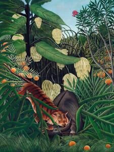 Festmény reprodukció The Tiger & The Buffalo - Henri Rousseau, (30 x 40 cm)