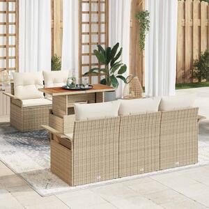 VidaXL Kerti Kanapé Szett párnával 6 pcs Beige és krém polirattan