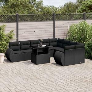 VidaXL 10 részes fekete polyrattan kerti ülőgarnitúra párnákkal