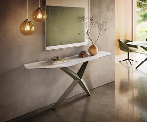 DELIFE Konzolasztal Edge poligonális 180x50 cm kerámia onyx gyöngyház Zentharo fém titán színű effekt finish
