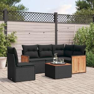 VidaXL 6 részes fekete polyrattan kerti ülőgarnitúra párnákkal