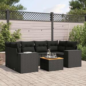Polyrattan Kerti Ülőgarnitúra - 7 részes - Fekete