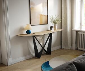 DELIFE Konzolasztal Edge poligonális 180x50 cm Laminam® Sabbia kerámia tölgy színű Spios fekete fém