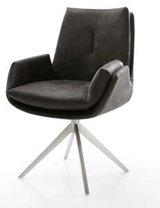 DELIFE Étkezőszék Clea-Flex mikroszálas antracit vintage kereszt láb széles rozsdamentes acél 360° forgatható billenő