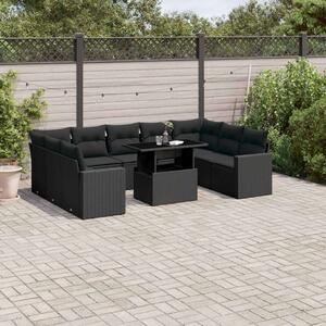 VidaXL 10 részes fekete polyrattan kerti ülőgarnitúra párnákkal