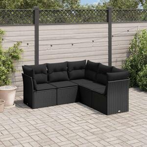 VidaXL 5 részes fekete polyrattan kerti kanapészett párnákkal