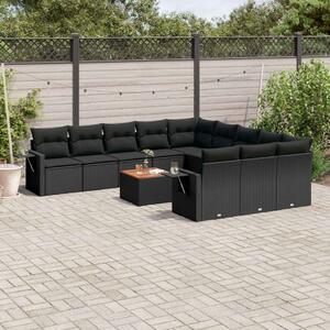 VidaXL 12 részes fekete polyrattan kerti ülőgarnitúra párnákkal