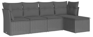VidaXL 5 részes fekete polyrattan kerti kanapészett párnákkal