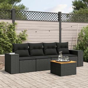 VidaXL 5 részes fekete polyrattan kerti kanapészett párnákkal