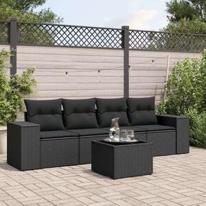 VidaXL Kerti Kanapészett - 5 részes - Fekete Polyrattan