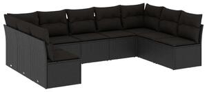 Polyrattan Kerti Ülőgarnitúra - 9 részes - Fekete