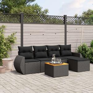 VidaXL 6 részes fekete polyrattan kerti ülőgarnitúra párnákkal