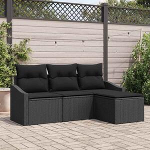 VidaXL Kanapé Szett párnával 4 pcs Fekete polirattan