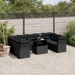 VidaXL 10 részes fekete polyrattan kerti ülőgarnitúra párnákkal