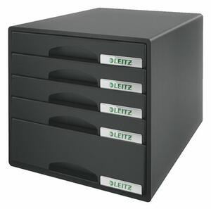 Irattároló, műanyag, 5 fiókos, LEITZ Plus, fekete (E52110095)