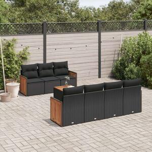 VidaXL 8 részes fekete polyrattan kerti ülőgarnitúra párnákkal