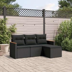 VidaXL 4 részes fekete polyrattan kerti ülőgarnitúra párnákkal