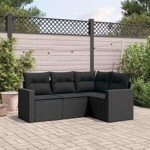 VidaXL 4 részes fekete polyrattan kerti ülőgarnitúra párnákkal