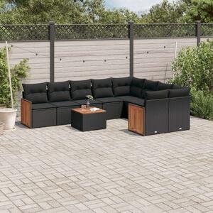 VidaXL 10 részes fekete polyrattan kerti ülőgarnitúra párnákkal