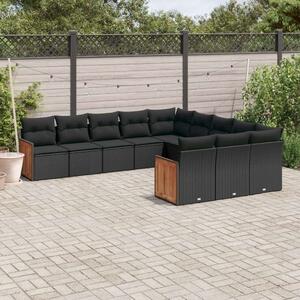 VidaXL 11 részes fekete polyrattan kerti ülőgarnitúra párnákkal