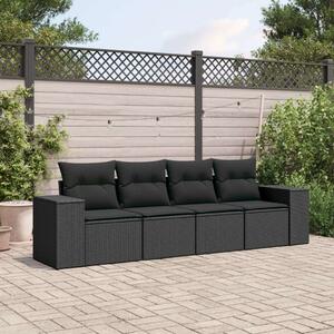 VidaXL 4 részes Kerti Ülőgarnitúra - Fekete Polyrattan