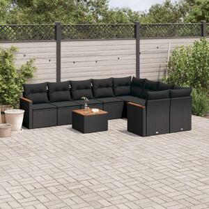 VidaXL 10 részes fekete polyrattan kerti ülőgarnitúra párnákkal