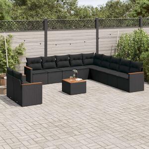 VidaXL 12 részes fekete polyrattan kerti ülőgarnitúra párnákkal