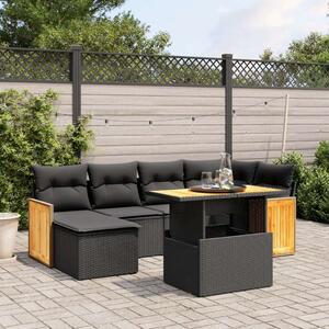 Polyrattan Kerti Ülőgarnitúra - 7 részes - Fekete