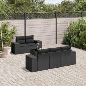 VidaXL 6 részes fekete polyrattan kerti ülőgarnitúra párnákkal