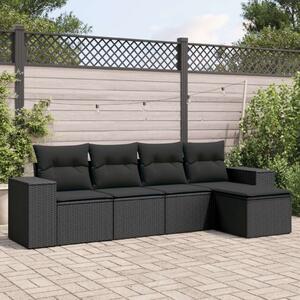 VidaXL 5 részes fekete polyrattan kerti kanapészett párnákkal