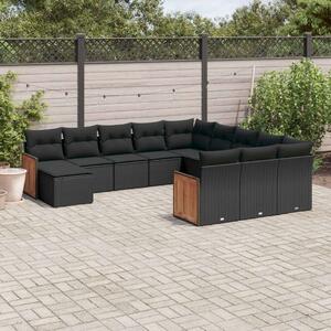 Polyrattan Kerti Ülőgarnitúra - 12 részes - Fekete