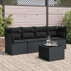 VidaXL 5 részes Kerti Kanapé Szett - Fekete Polyrattan