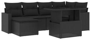 VidaXL 7 részes fekete polyrattan kerti ülőgarnitúra párnával