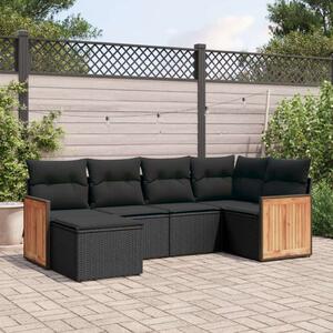 VidaXL 6 részes fekete polyrattan kerti ülőgarnitúra párnákkal