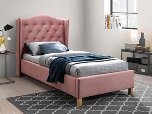 Kárpitozott ágy ASPEN VELVET 90 x 200 cm szín rózsaszín/ tölgy
