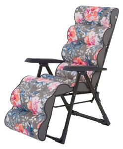 Patio Lepe Plus összecsukható kerti szék lábtartóval szürke virágos