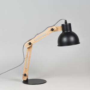 Ipari asztali lámpa, fekete, fa - Woodi