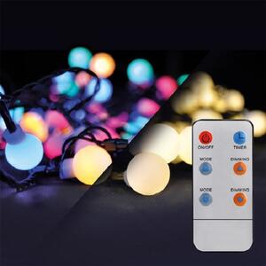 10m kültéri RGB+W karácsonyi LED lánc 230V távirányítóval