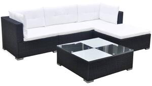 5 részes fekete polyrattan kerti ülőgarnitúra párnákkal