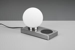 Ezüstszínű asztali lámpa vezeték nélküli töltővel (magasság 15 cm) Chloe – Trio