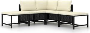 5 részes fekete polyrattan kerti kanapészett párnákkal