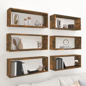 6 db füstös tölgy színű szerelt fa fali kockapolc 60x15x23 cm