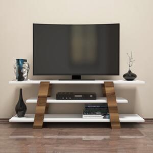Hanah Home TV állvány diófa és fehér színben, fehér virág mintával