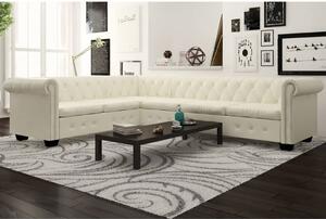 VidaXL 6 személyes fehér műbőr Chesterfield sarok kanapé