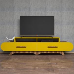 Hanah Home TV állvány Walnut Yellow Flora - dió, sárga