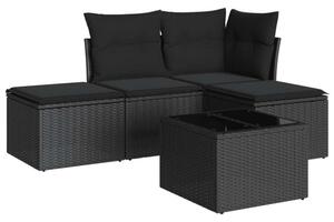VidaXL 5 részes fekete polyrattan kerti kanapészett párnákkal