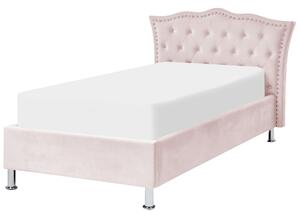 Rózsaszín bársony ágyneműtartós ágy 90 x 200 cm METZ