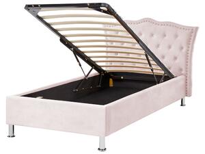 Rózsaszín bársony ágyneműtartós ágy 90 x 200 cm METZ