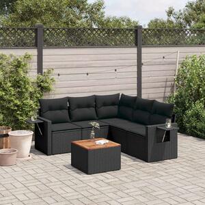 VidaXL 6 részes fekete polyrattan kerti ülőgarnitúra párnákkal